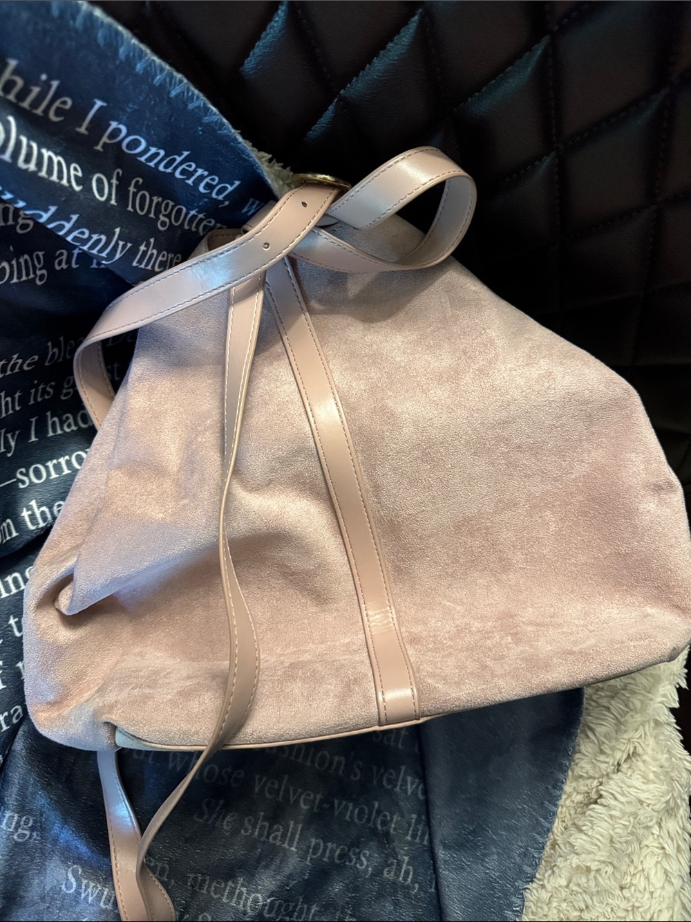 Old Navy Blush Pink Suede Drawstring Backpack